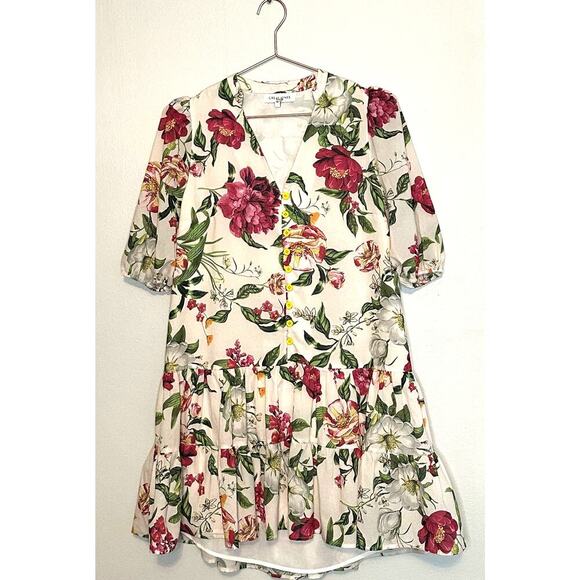 Great Jones White Floral Shift Magnolia Flower Summer V Neckline Dress sz Small - Picture 3 of 9
